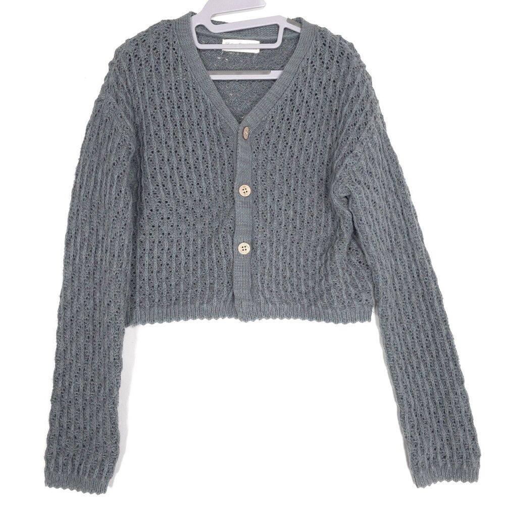 RYLEE + CRU Kids Girls Knit Cardigan Gray Button 100% Cotton Cozy Size 6-7Y